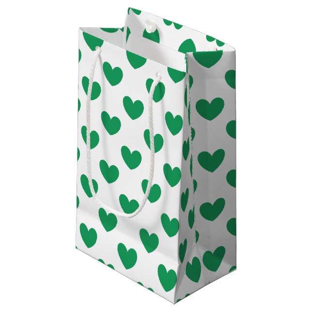 Sacola Para Presentes Pequena Kelly Green Polka Hearts em branco (Frente inclinada)