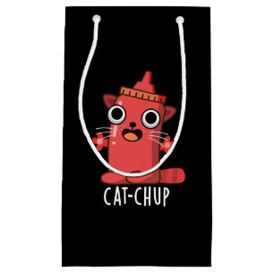 Sacola Para Presentes Pequena Ketchup Engraçado Gato Pun Dark BG