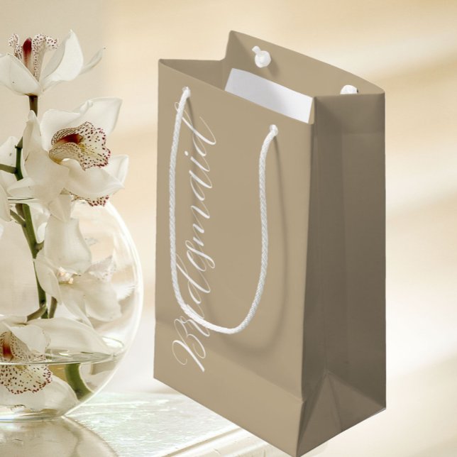 Sacola Para Presentes Pequena Khaki Stylized Script Wedding Bridesmaid (In Situ)