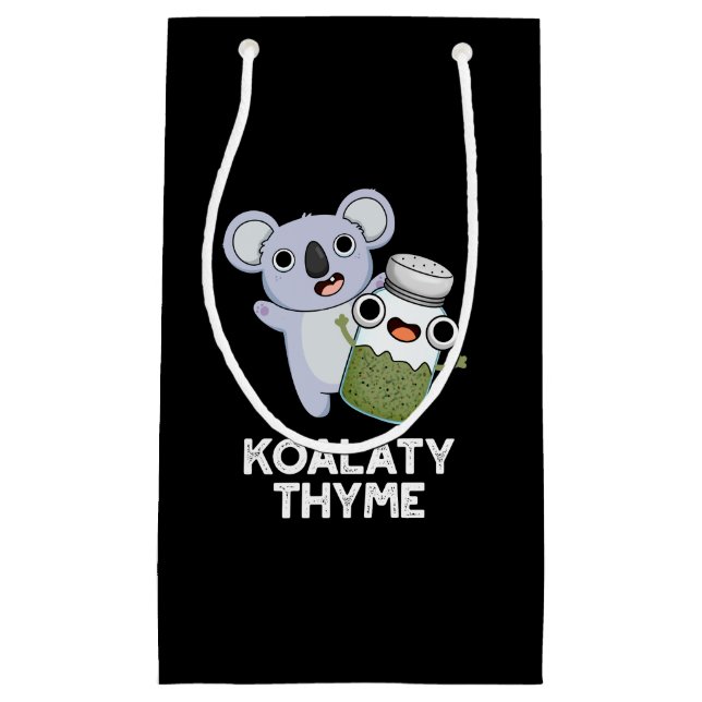 Sacola Para Presentes Pequena Koala-ty Thyme Funny Koala Thyme Pun Dark BG (Frente)