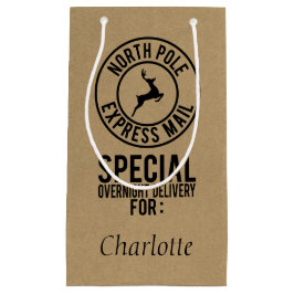 Sacola Para Presentes Pequena Kraft & Black North Pole Delivery Name Gift Bag