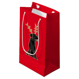 Sacola Para Presentes Pequena Laboratório preto engraçado com Natal dos Antler