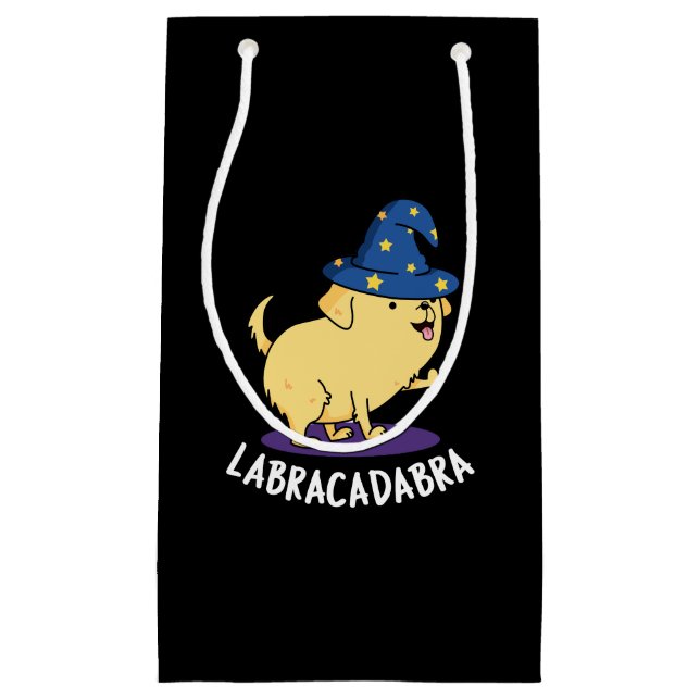 Sacola Para Presentes Pequena Labra-cadabra Funny Labrador Cachorro Escuro BG (Frente)