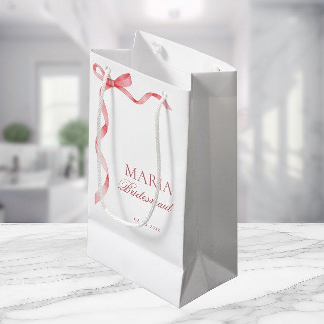 Sacola Para Presentes Pequena Laço de Fita Pink Coquette Noiva Shower Damas de H (Criador carregado)