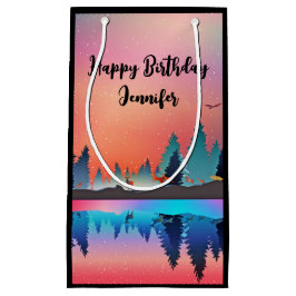 Sacola Para Presentes Pequena Lago de inverno Cênico com Veado