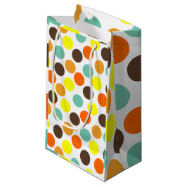 Sacola Para Presentes Pequena Laranja, Amarelo, Marrom, Pontos Azuis