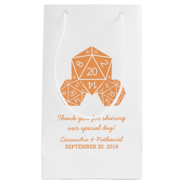 Sacola Para Presentes Pequena Laranja D20 Dice Wedding Gift Bag (Frente)