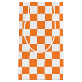 Sacola Para Presentes Pequena Laranja e Branco Verificados