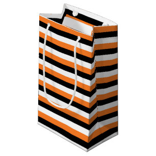 Sacola Para Presentes Pequena Laranja, Preto, Listras Brancas