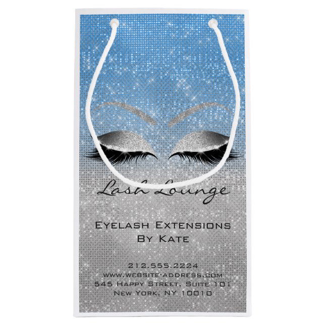 Sacola Para Presentes Pequena Lashes Extension Makeup Artista Beautique Blue Cin (Verso)