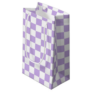 Sacola Para Presentes Pequena Lavanda e branco verificados