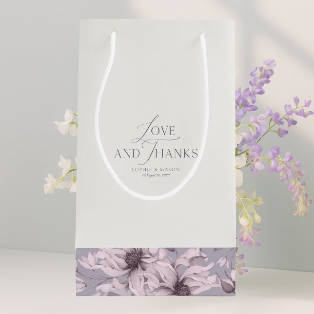 Sacola Para Presentes Pequena Lavender Grey Floral Wedding Thank-You (Criador carregado)