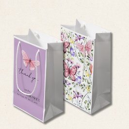 Sacola Para Presentes Pequena Lavender Pink Butterfly Greenery Baby Shower