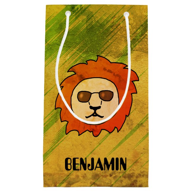 Sacola Para Presentes Pequena Leão com óculos Legal (Frente)