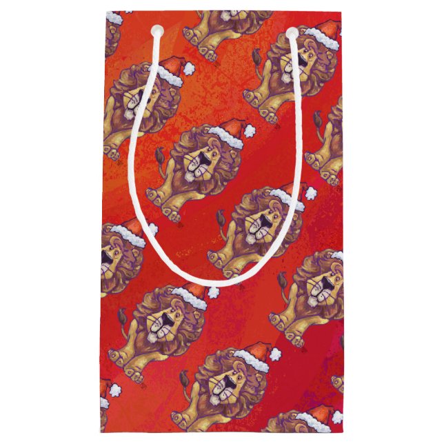 Sacola Para Presentes Pequena Leão Natal Em Vermelho (Frente)