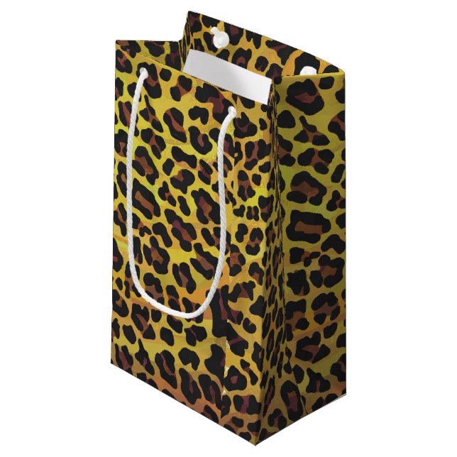 Sacola Para Presentes Pequena Leopardo Castanho e Impressão Amarelo (Frente inclinada)