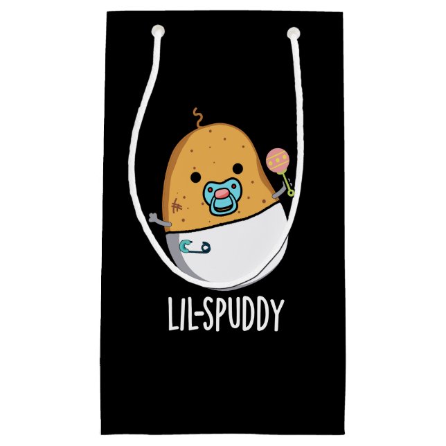 Sacola Para Presentes Pequena Lil-spuddy Funny Potato Pun Dark BG (Frente)