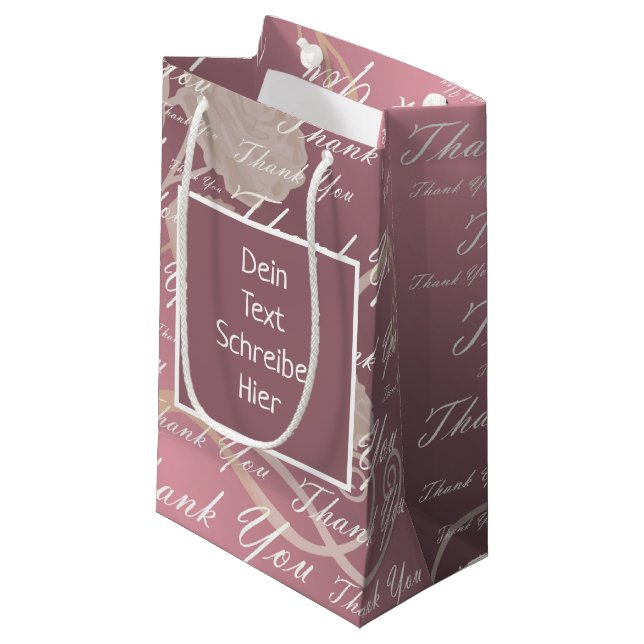 Sacola Para Presentes Pequena lilás, rosa, ouro, prata, obrigado, flores, sm (Frente inclinada)