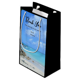 Sacola Para Presentes Pequena Linda Praia Tropical Turquesa Obrigado