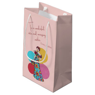 Sacola Para Presentes Pequena Lindo 'Feliz Dia das Mães' Floral Rosa Moderno