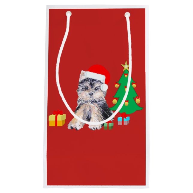 Sacola Para Presentes Pequena Lindo perrito de Navidad (Frente)