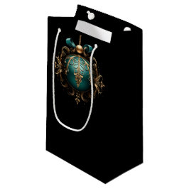SACOLA PARA PRESENTES PEQUENA LINDOS ENFEITES NATALINOS TEAL E DOURADOS