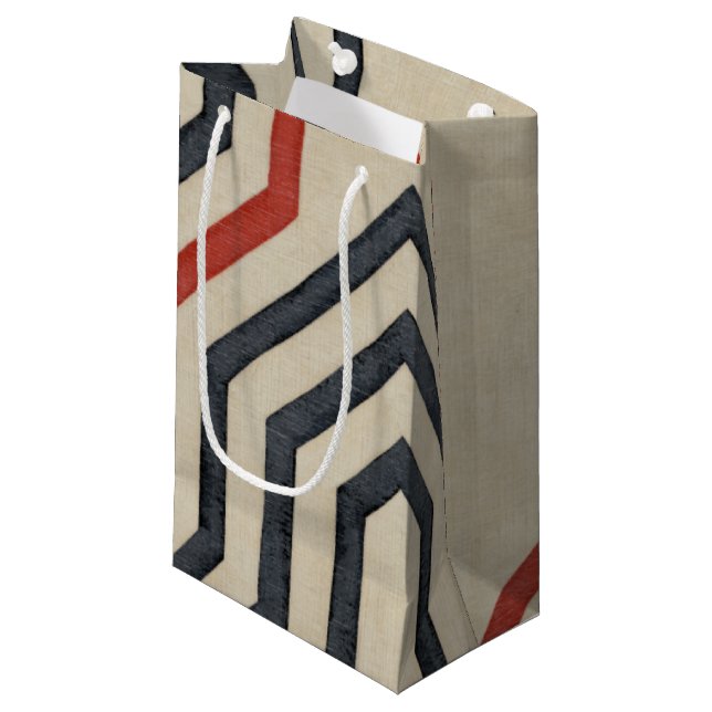 Sacola Para Presentes Pequena Linhas Gráficas Laranja e Azul (Frente inclinada)