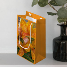 Sacola Para Presentes Pequena Lírio de Cana Amarela com Flores de Pontos Vermelh