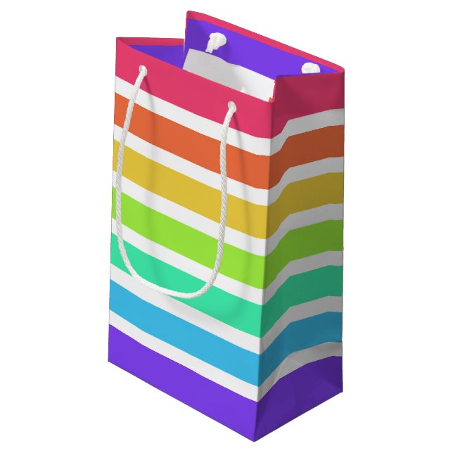 Sacola Para Presentes Pequena Listras arco-íris brilhantes (Verso inclinado)
