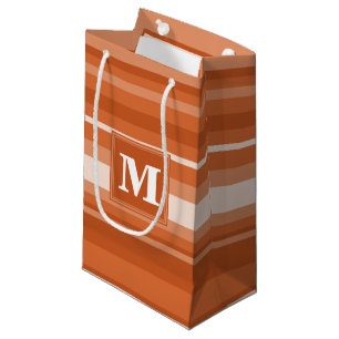 Sacola Para Presentes Pequena Listras da laranja do monograma