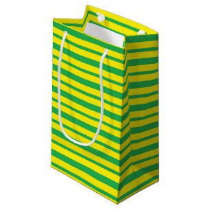 Sacola Para Presentes Pequena Listras densas e finas verdes e amarelas