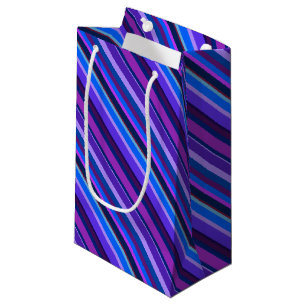 Sacola Para Presentes Pequena Listras diagonais em azul e roxo