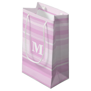 Sacola Para Presentes Pequena Listras rosa bebê monograma