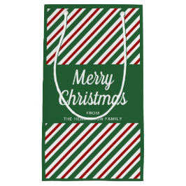 Sacola Para Presentes Pequena Listras Verdes E Vermelhas Clássicas Feliz Natal