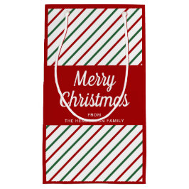 Sacola Para Presentes Pequena Listras Vermelhas E Verdes Elegantes Feliz Natal