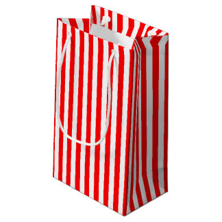 Sacola Para Presentes Pequena Listras Verticais de Tamanho Médio Vermelho e Bran