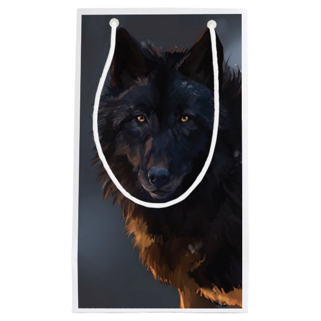 Sacola Para Presentes Pequena Lobo negro (Frente)