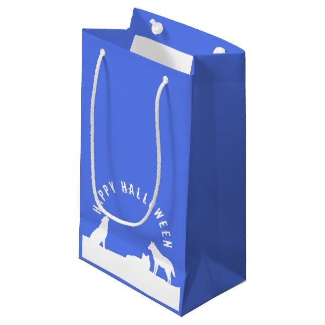 Sacola Para Presentes Pequena Lobos na neve, Feliz Dia das Bruxas (Frente inclinada)