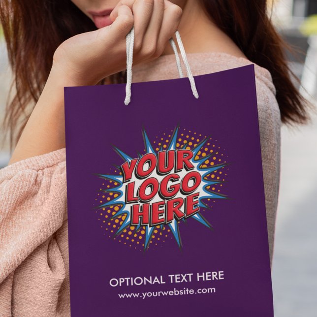 Sacola Para Presentes Pequena Logo Carregar Personalizado Empresa Roxo (Criador carregado)