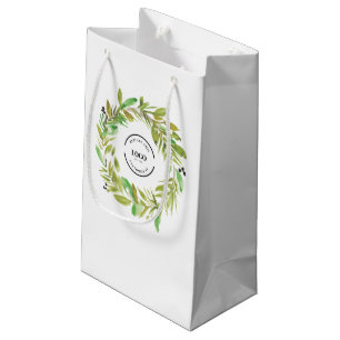 Sacola Para Presentes Pequena Logotipo de negócios de grinalda de aquarela verde