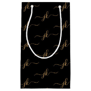 Sacola Para Presentes Pequena Logotipo do script do Monograma de Negócios Dourad