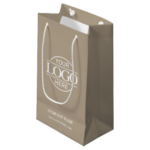 Sacola Para Presentes Pequena Logotipo Empresarial Elegante Simples Bege Taupe E
