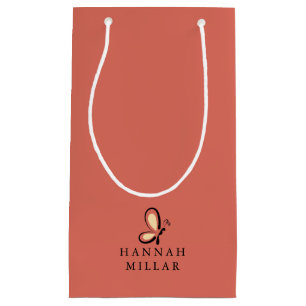 Sacola Para Presentes Pequena Logotipo Minimalista Vermelho Escuro Nome Personal