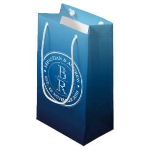 Sacola Para Presentes Pequena Logotipo Monograma Azul Ombre Casamento Gay Aniver