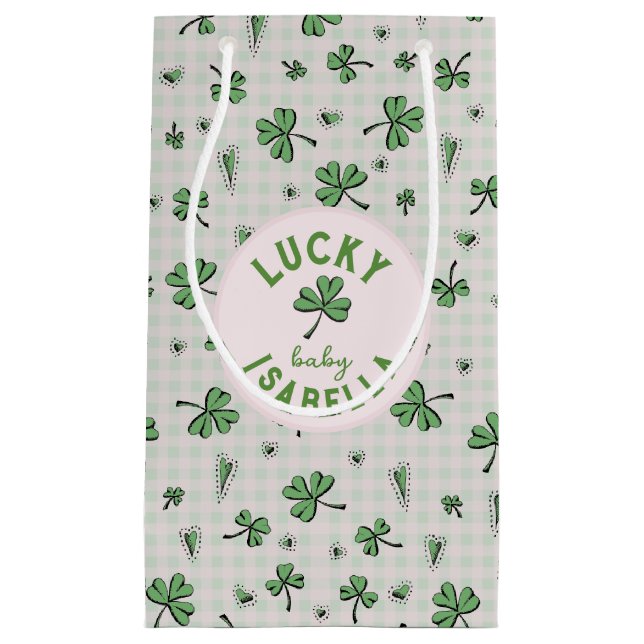 Sacola Para Presentes Pequena Lucky Baby Pink e Ruas Verdes (Frente)