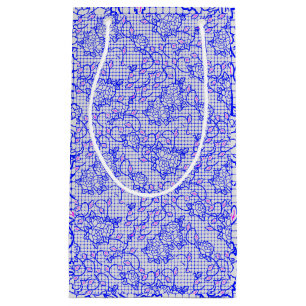 Sacola Para Presentes Pequena Luminosa Blue net com flores 02b Offwhite BG