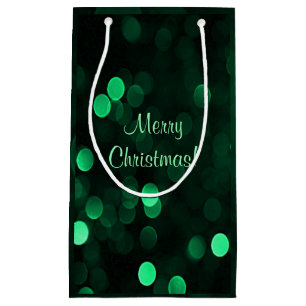Sacola Para Presentes Pequena Luzes de Natal Verdes Brilhantes Bokee Feliz Natal