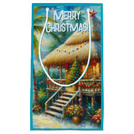 Sacola Para Presentes Pequena Luzes de praia de palmeira de Natal Tropical