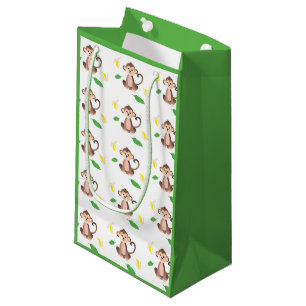 Sacola Para Presentes Pequena Macaco Bonito Com Pista De Banana Verde