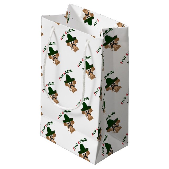 Sacola Para Presentes Pequena Macaco Feliz Navidad (Frente inclinada)